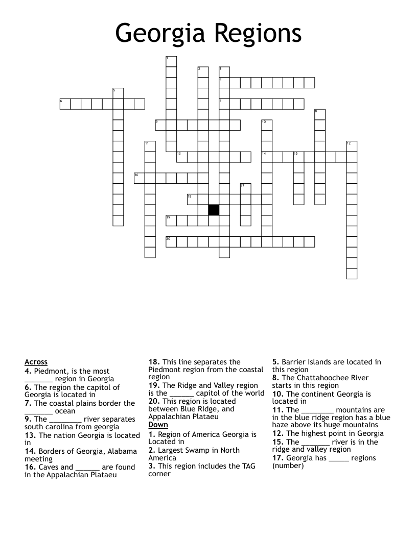 Georgia Regions Crossword