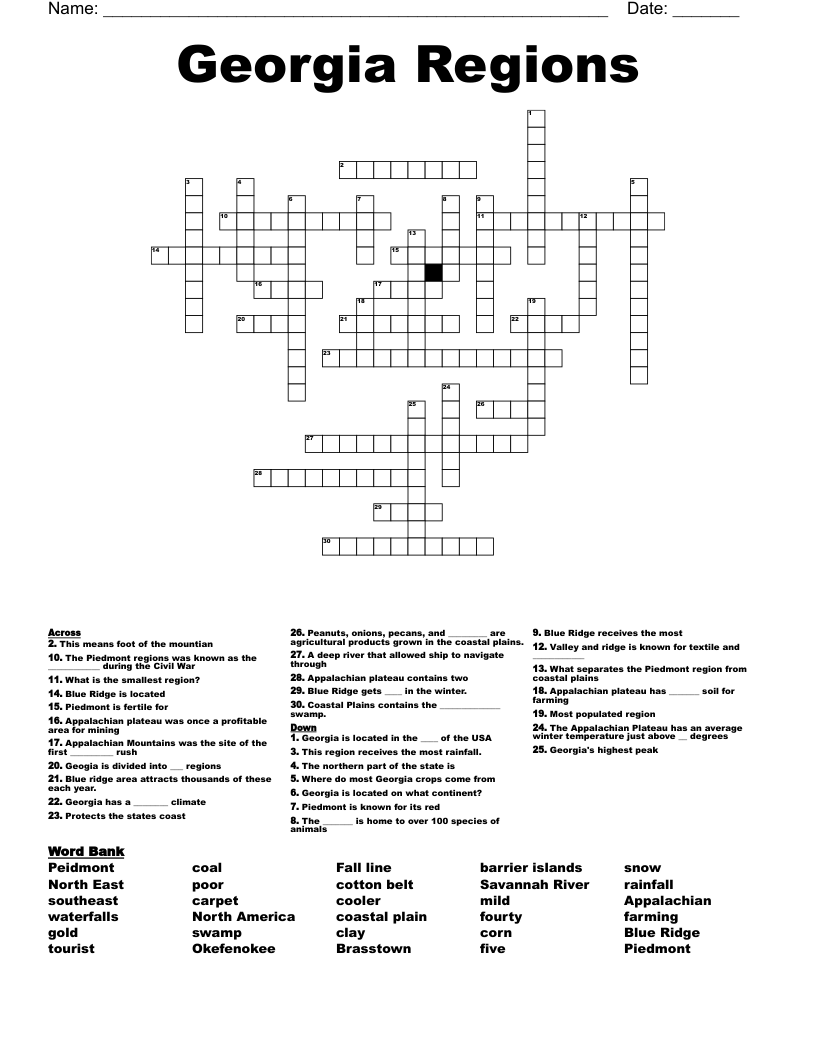 Georgia Regions Crossword