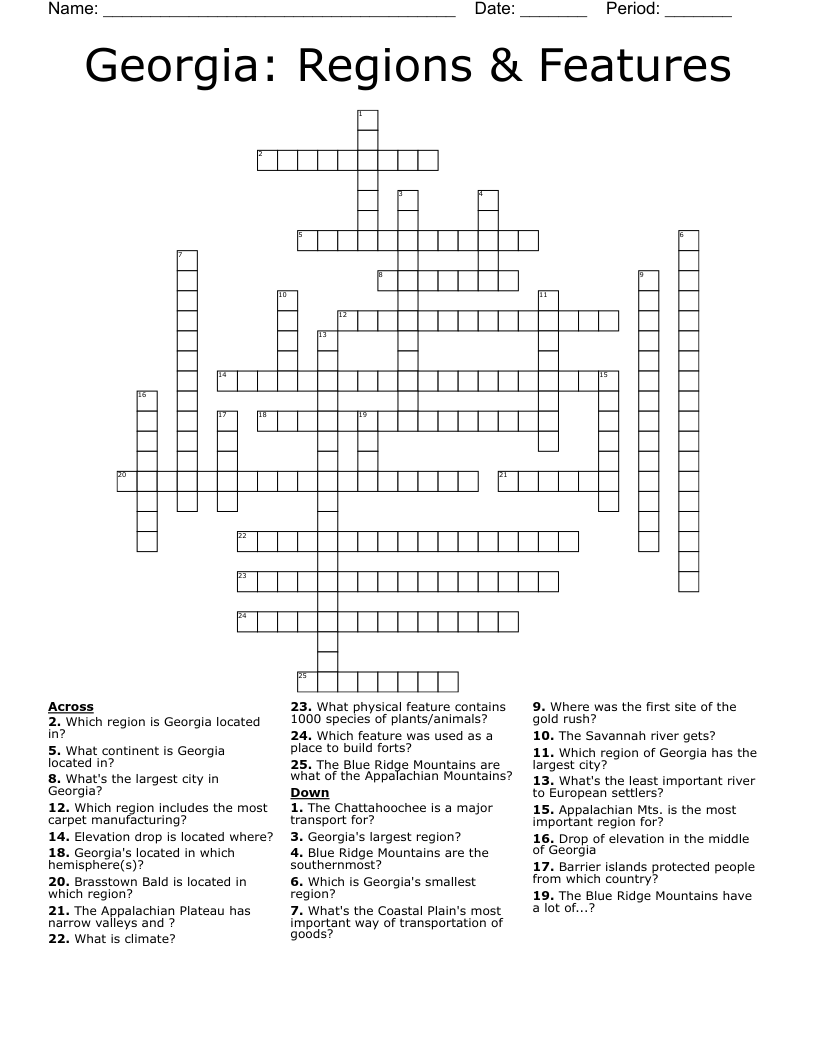 Georgia: Regions & Features Crossword