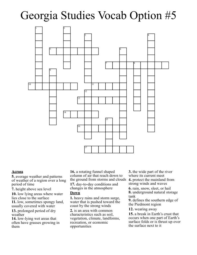Georgia Studies Vocab Option #5 Crossword