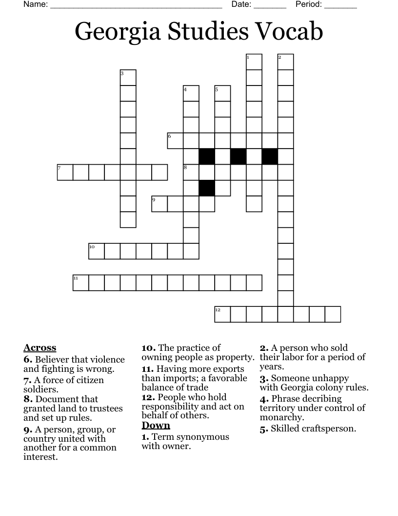 Georgia Studies Vocab  Crossword