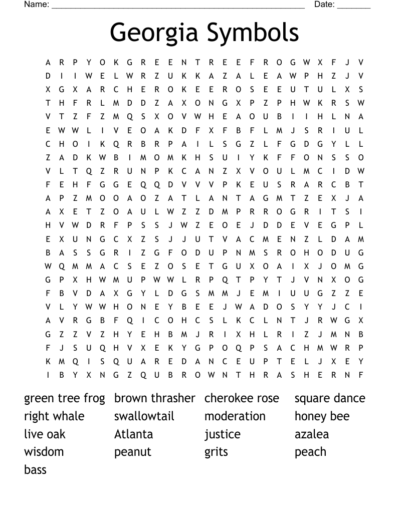 Georgia Symbols Word Search