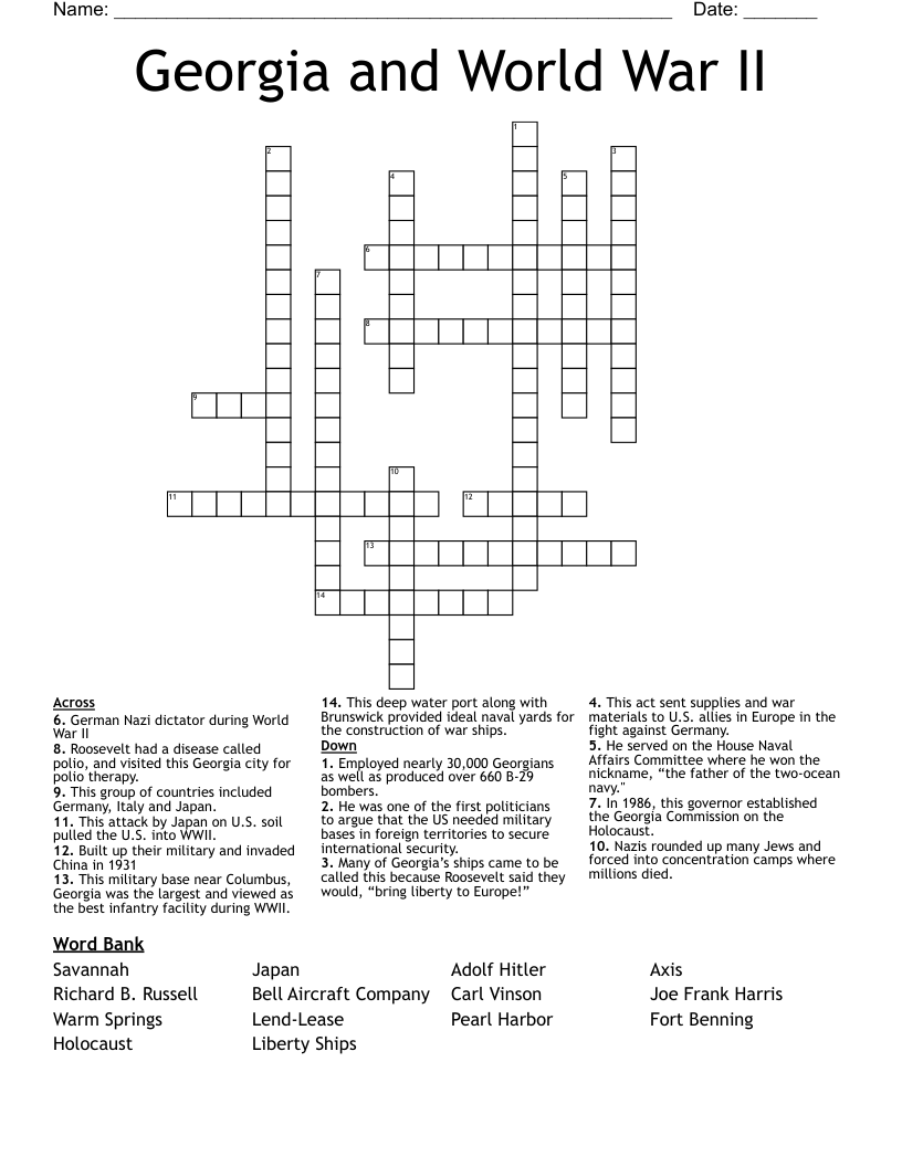 Georgia and World War II Crossword