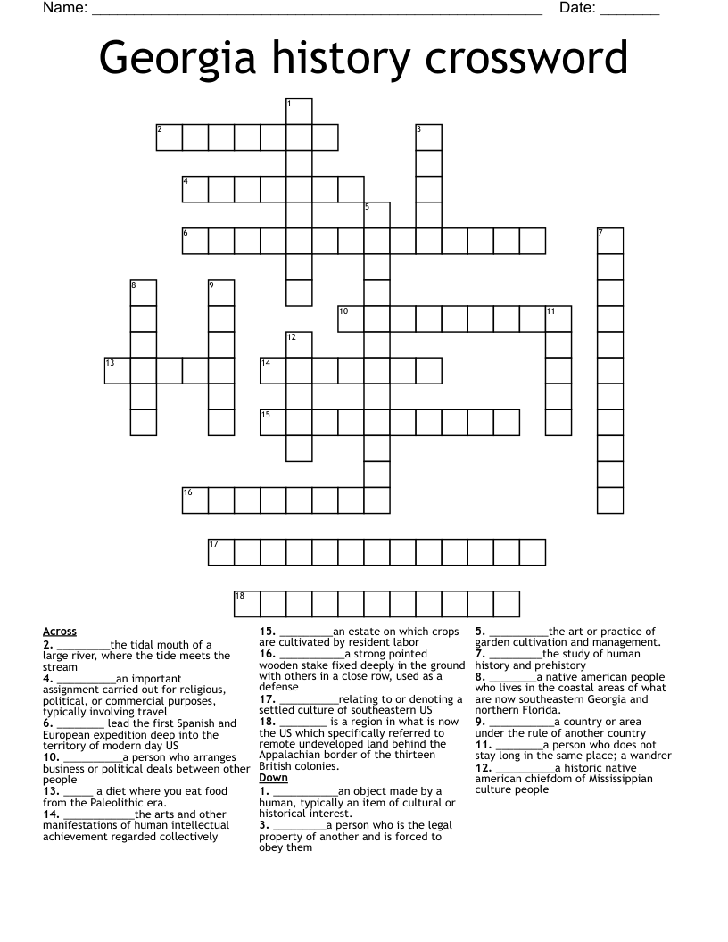 Georgia history crossword