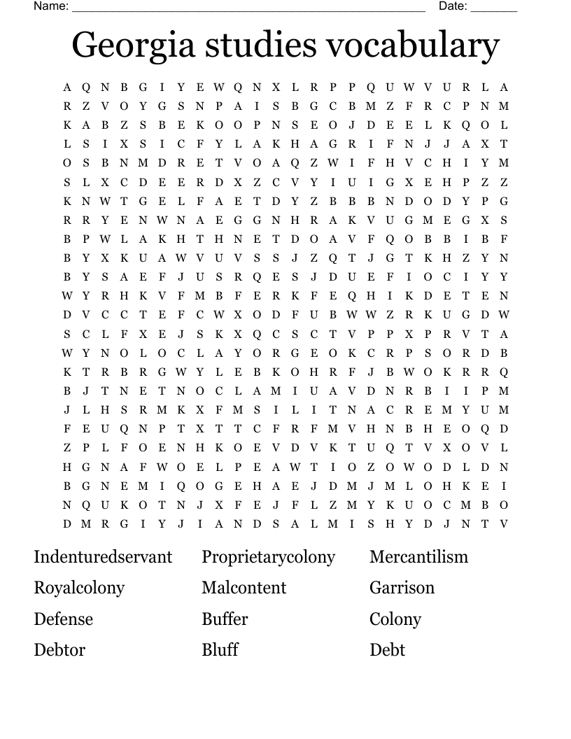 Georgia studies vocabulary  Word Search