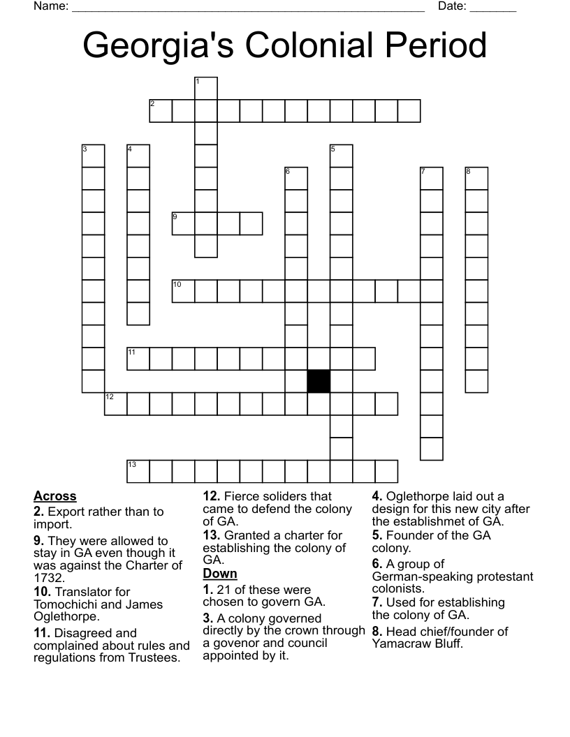 Georgia's Colonial Period Crossword