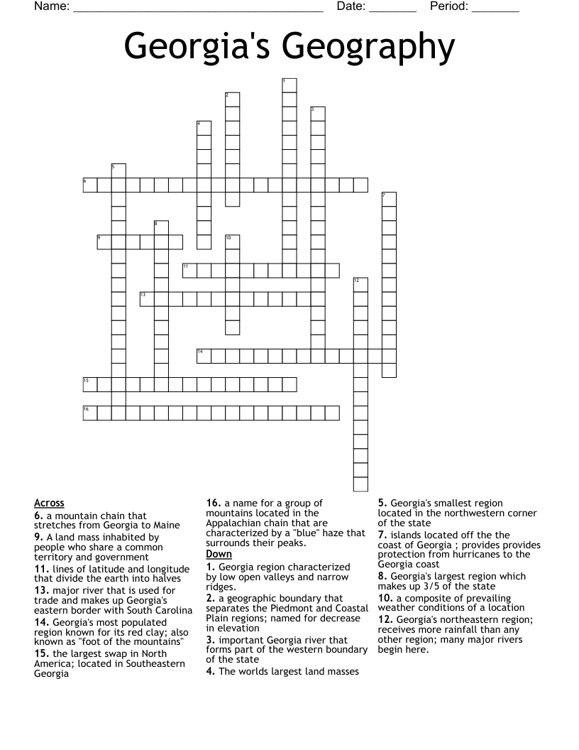 Georgia's Geography Crossword