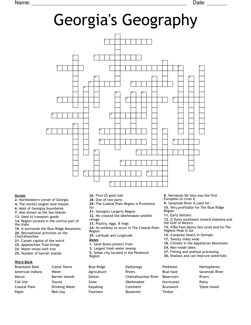 Georgia's Geography Crossword