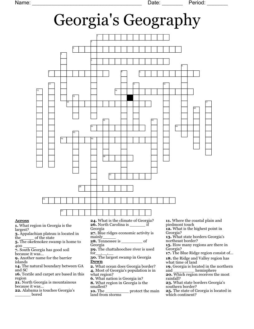 Georgia's Geography Crossword