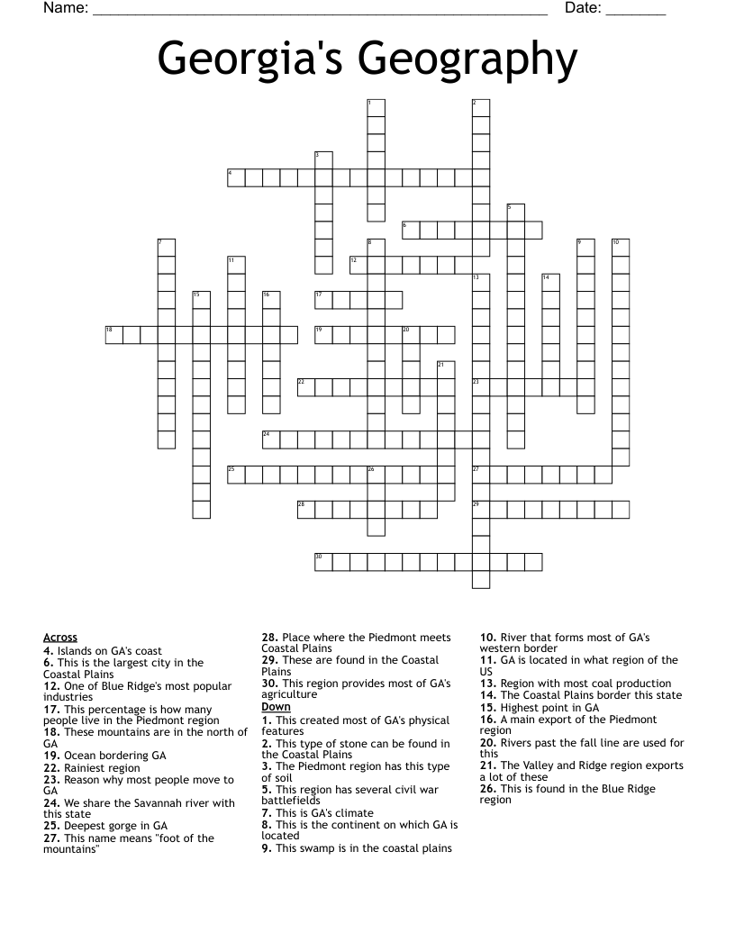 Georgia's Geography Crossword