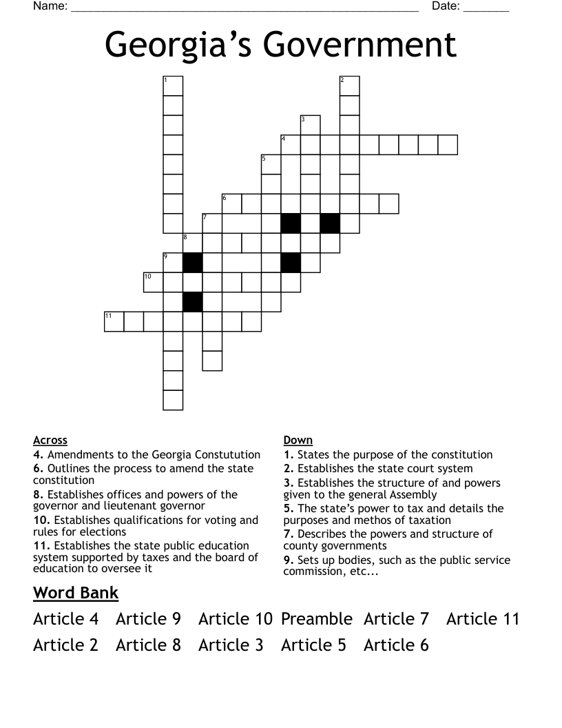 Georgia’s Government Crossword