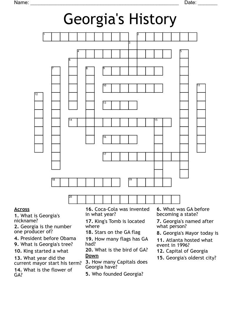 Georgia's History Crossword