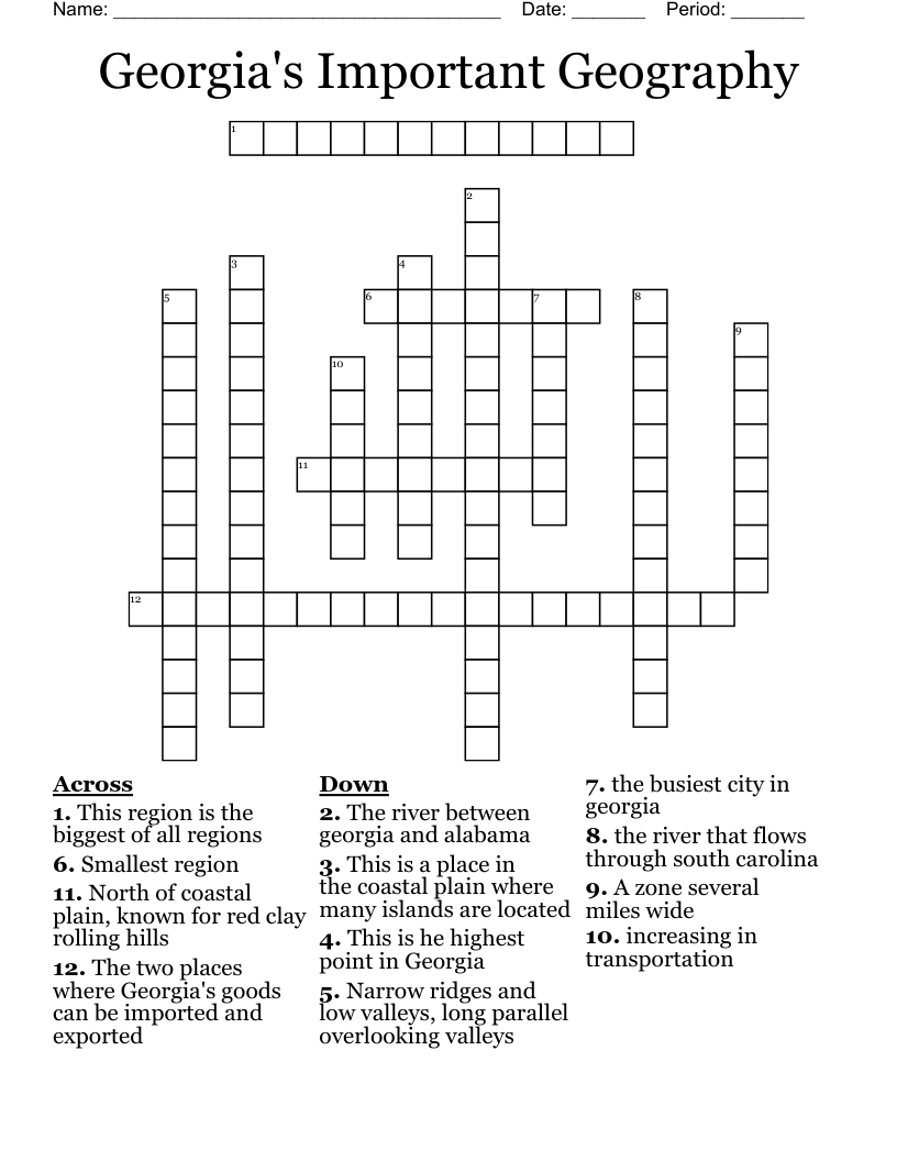 Georgia's Important Geography  Crossword