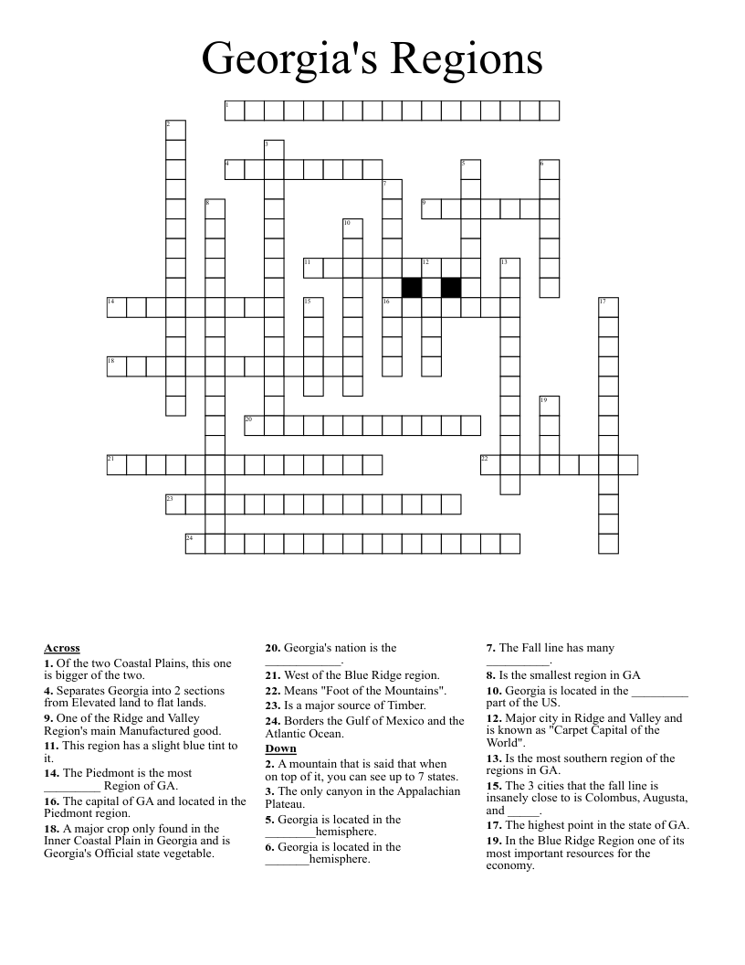 Georgia's Regions Crossword
