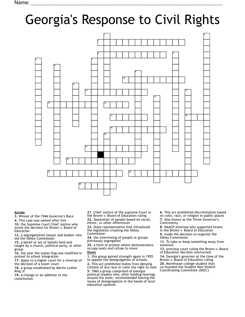 Georgia's Response to Civil Rights Crossword