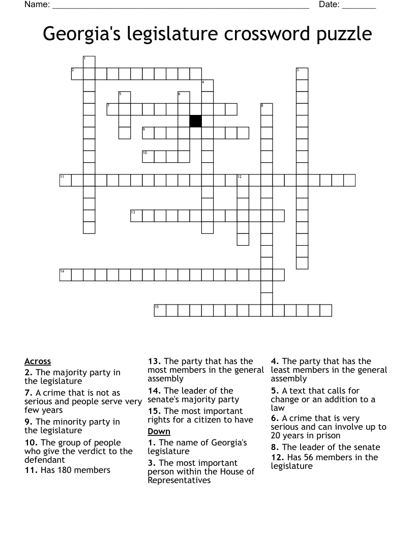 Georgia's legislature crossword puzzle