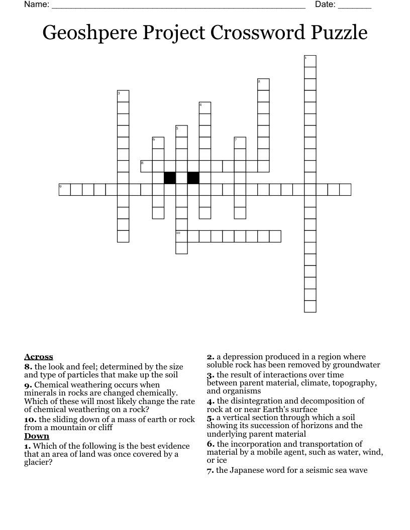 Geoshpere Project Crossword Puzzle