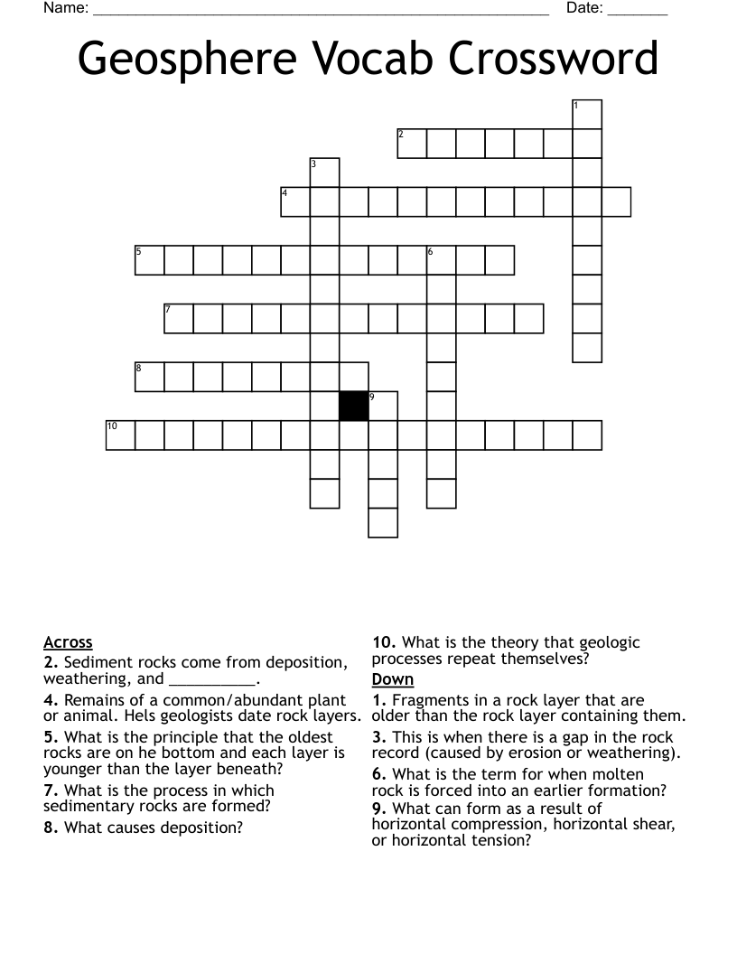 Geosphere Vocab Crossword
