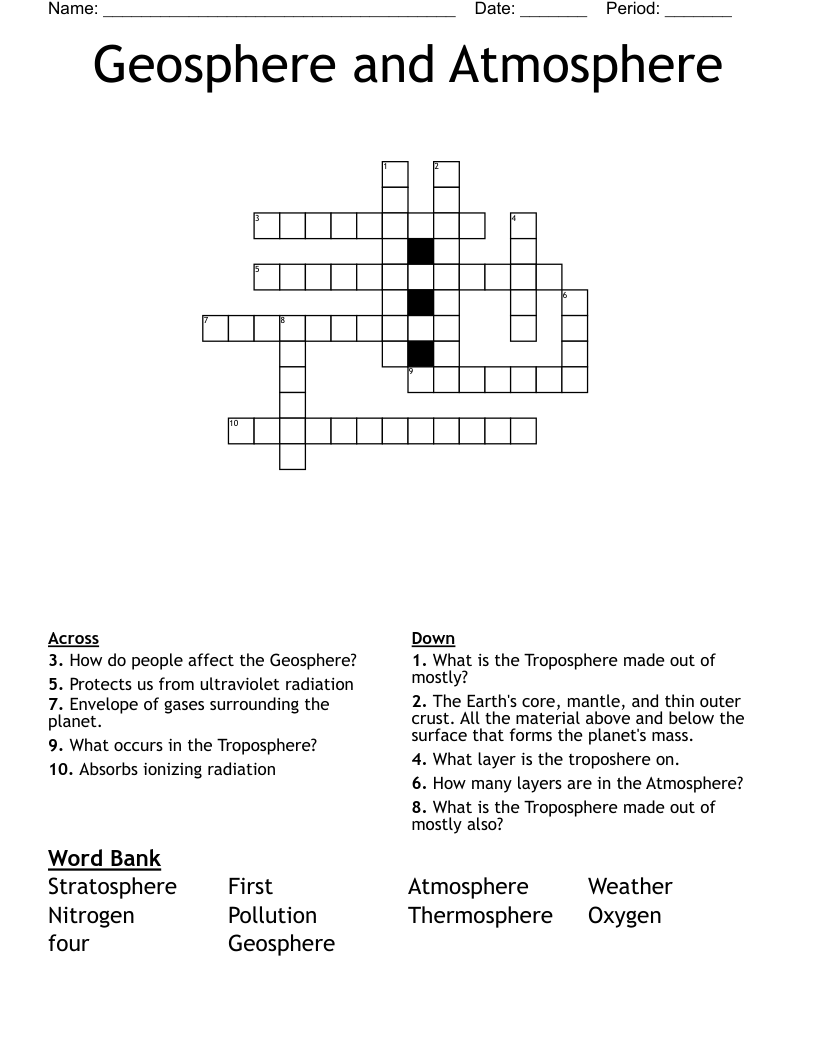Geosphere and Atmosphere Crossword