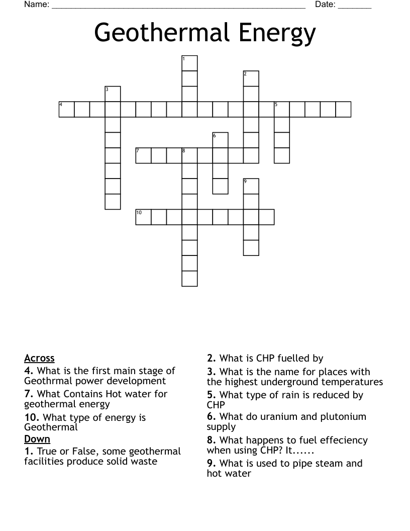 Geothermal Energy Crossword