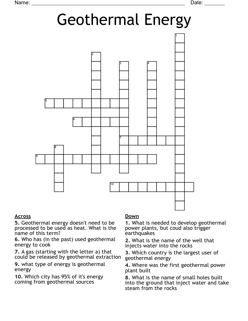 Geothermal Energy  Crossword