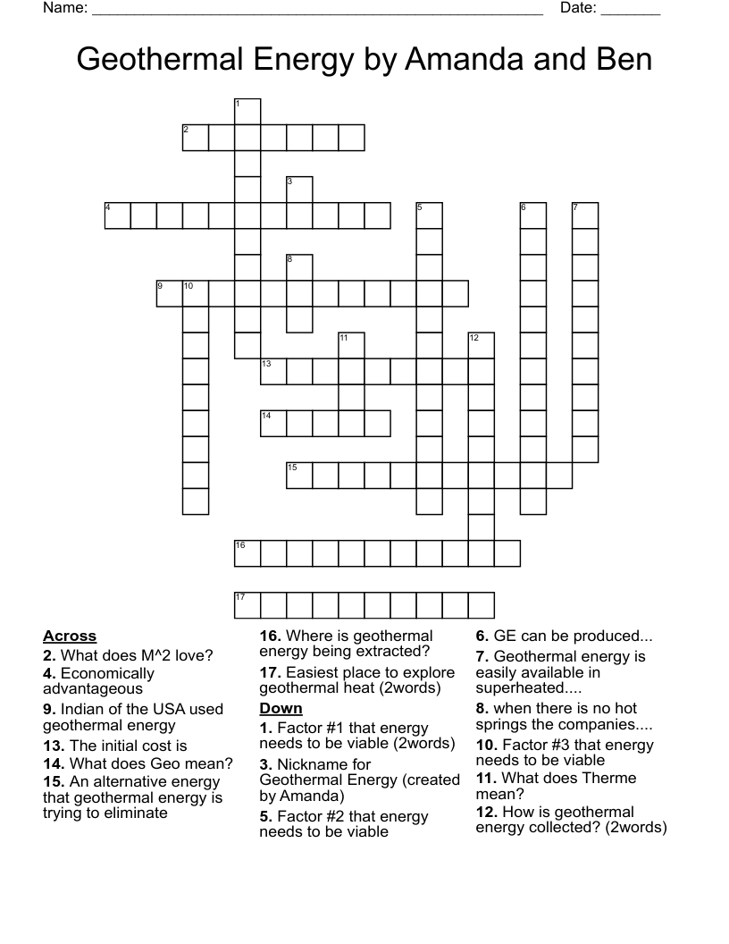 Geothermal Energy by Amanda and Ben Crossword
