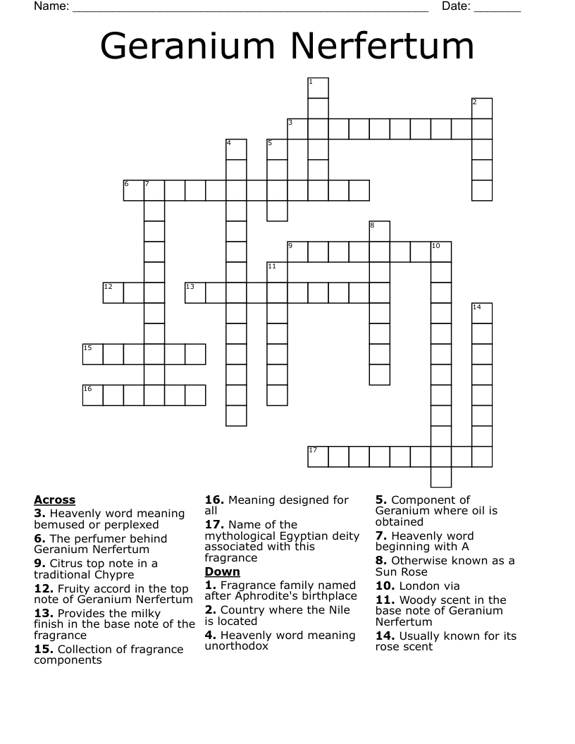 Geranium Nerfertum Crossword