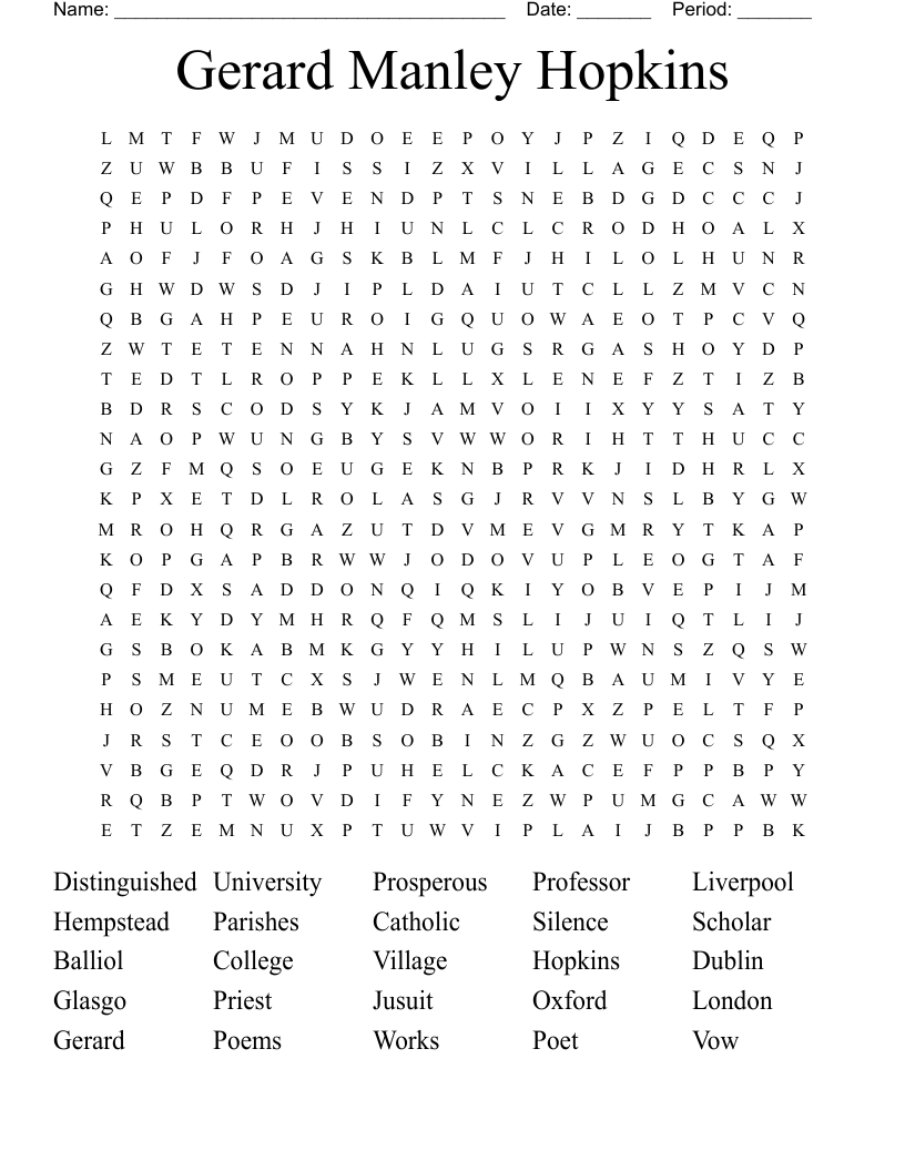 Gerard Manley Hopkins Word Search