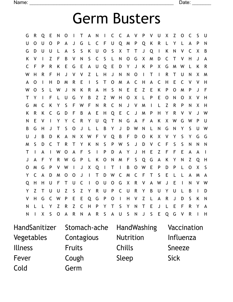 Germ Busters  Word Search
