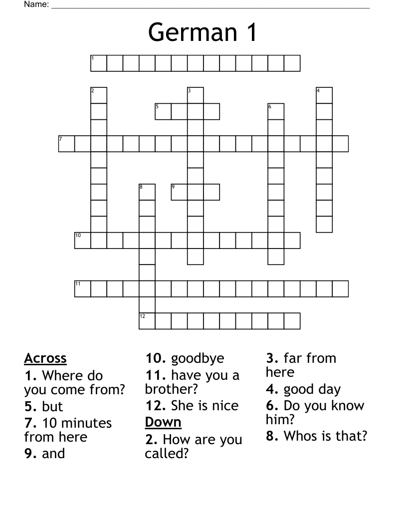 German 1 Crossword
