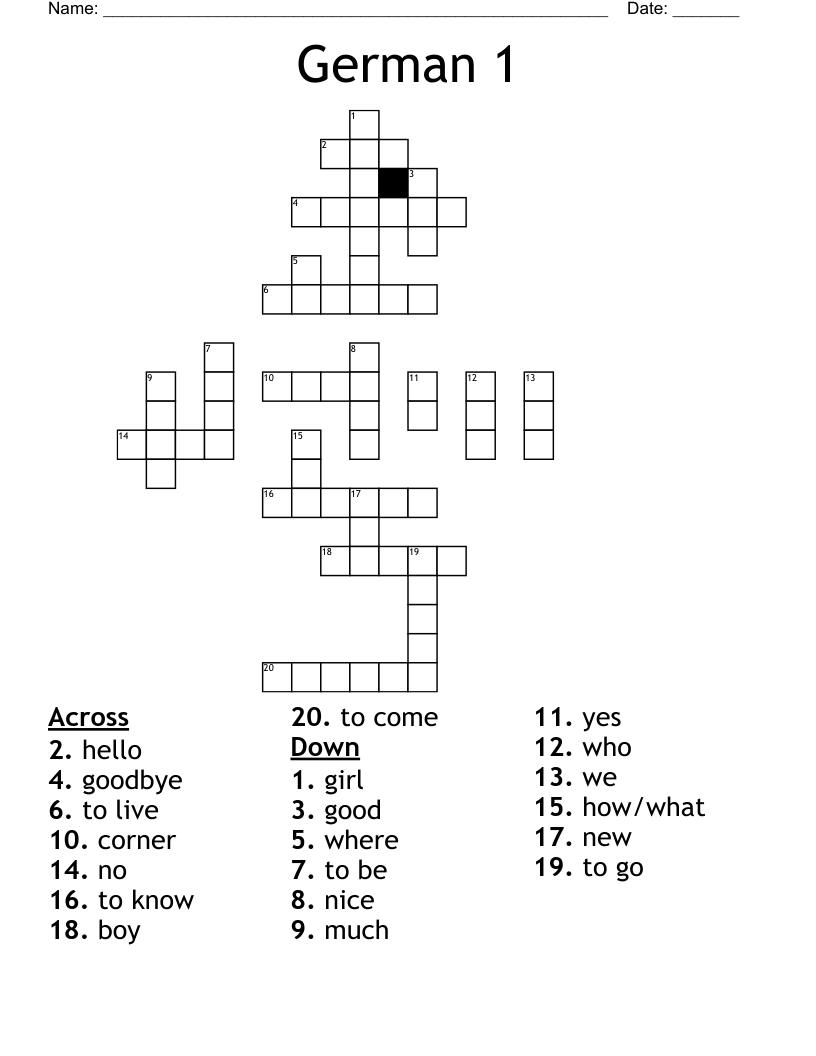 German 1 Crossword