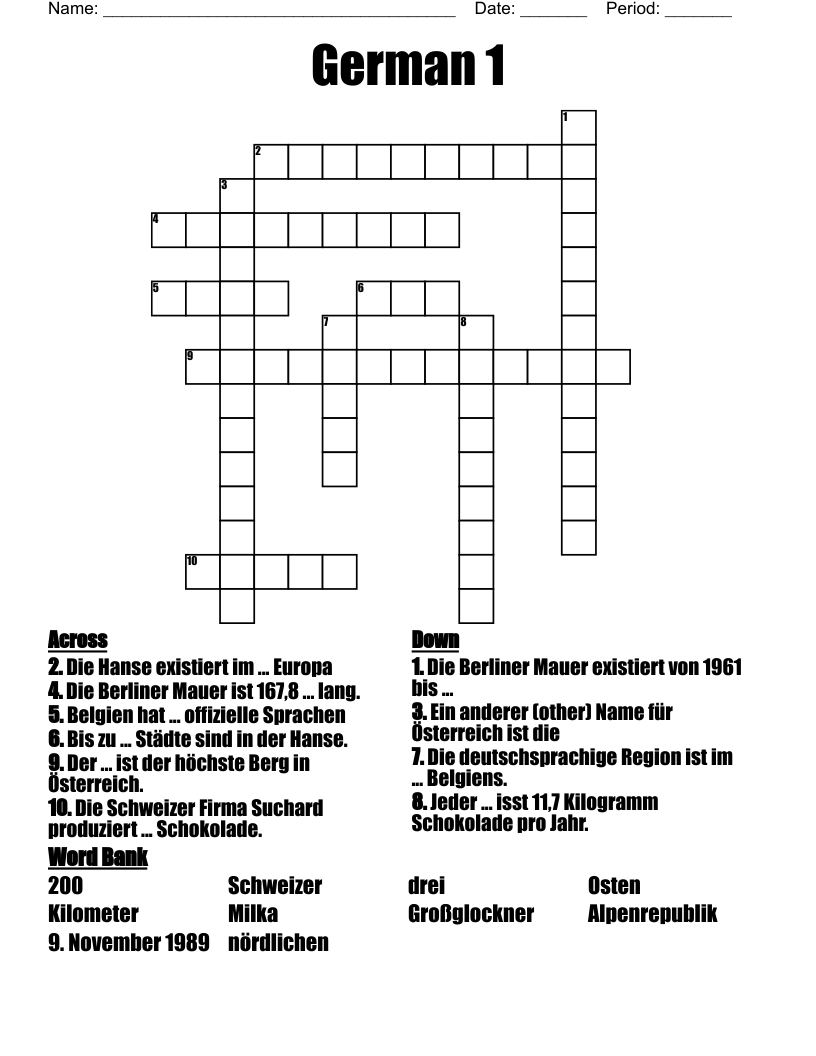German 1 Crossword