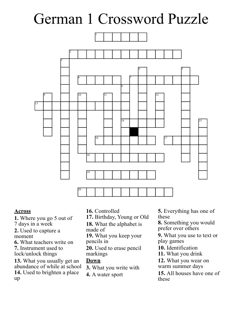 German 1 Crossword Puzzle