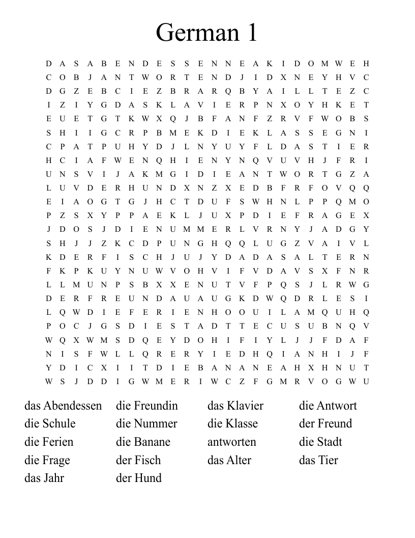 German 1  Word Search