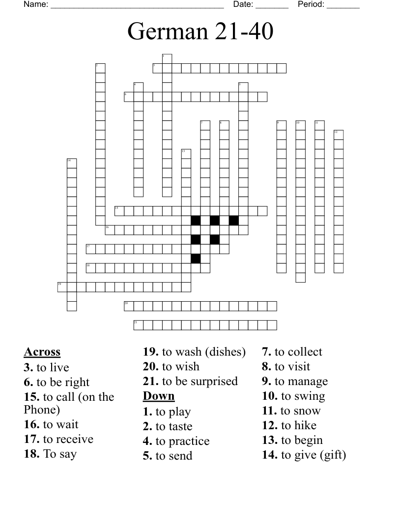 German 21-40 Crossword