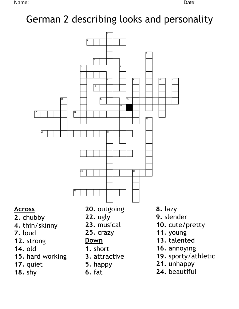 German 2 describing looks and personality  Crossword