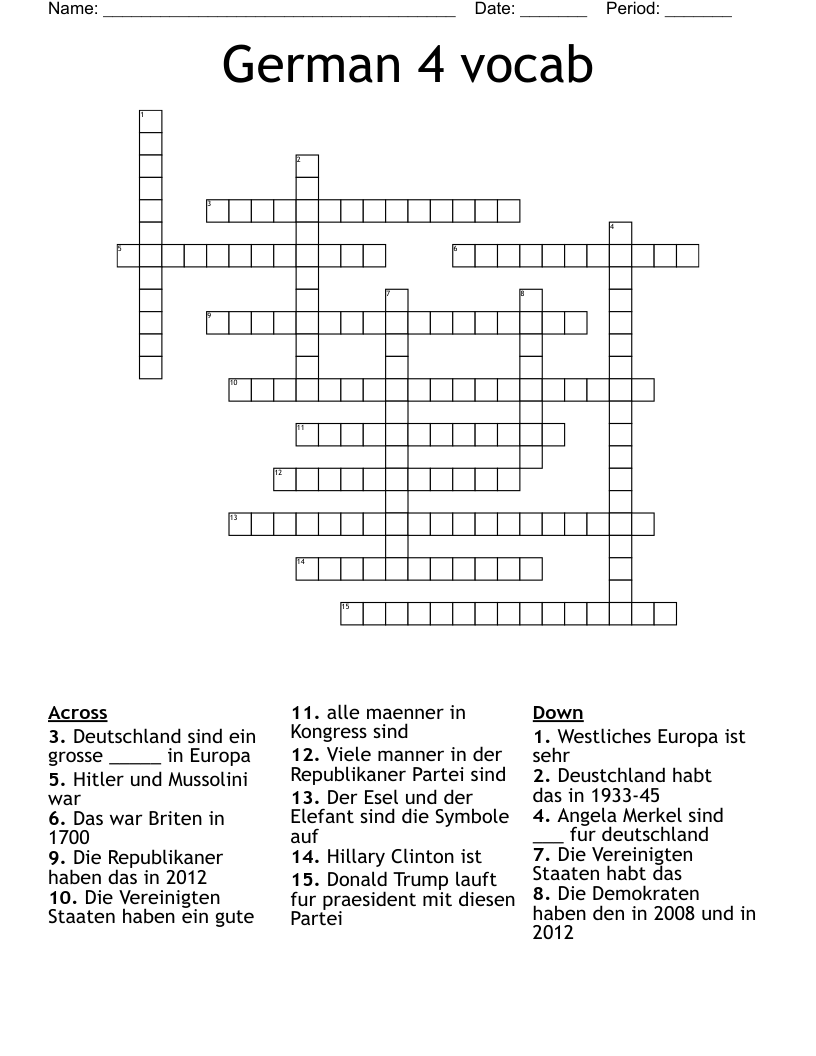 German 4 vocab Crossword