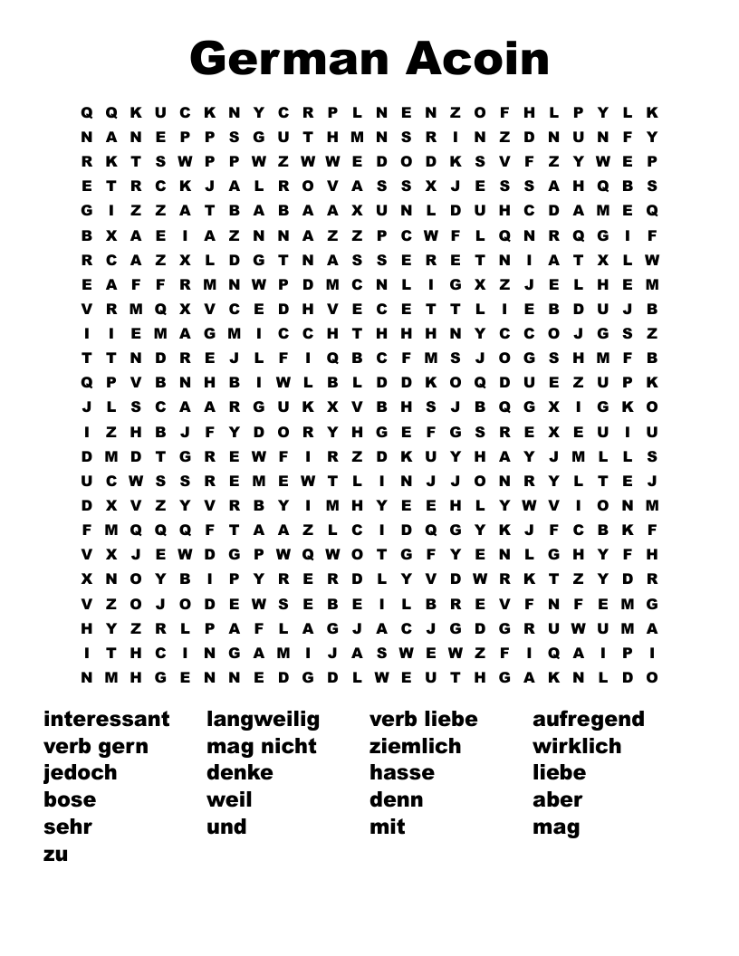 German Acoin Word Search