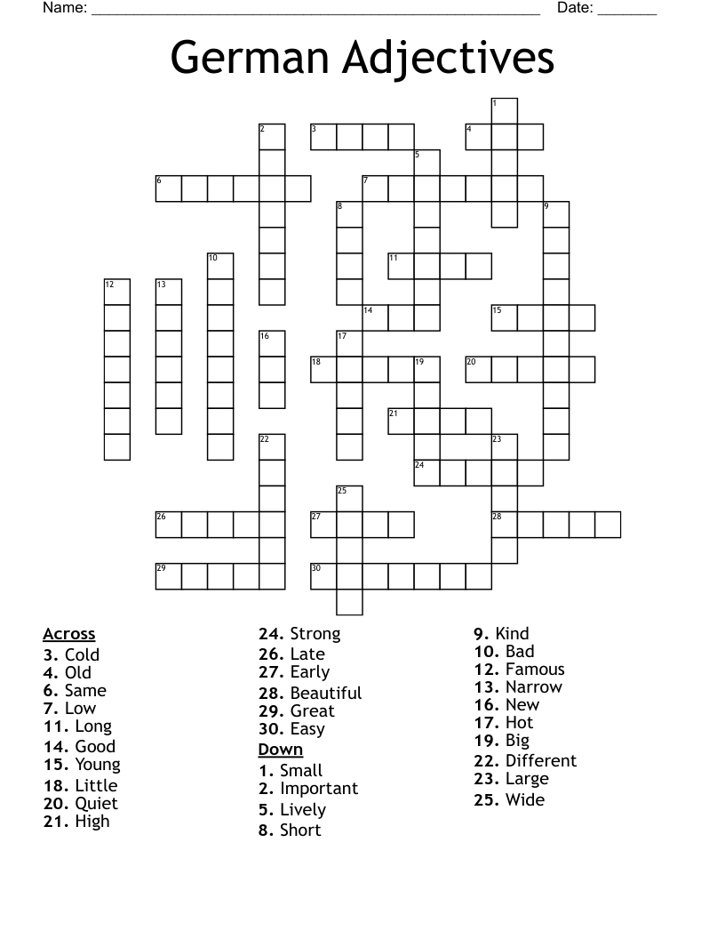 German Adjectives  Crossword