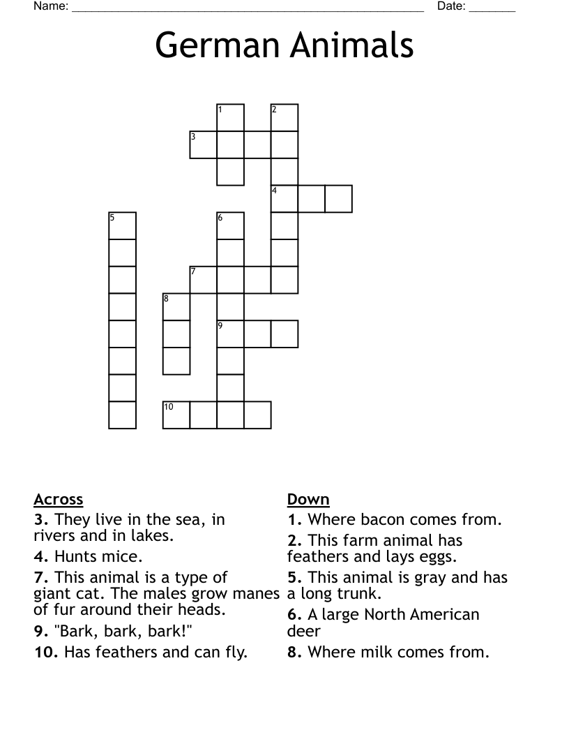 German Animals Crossword