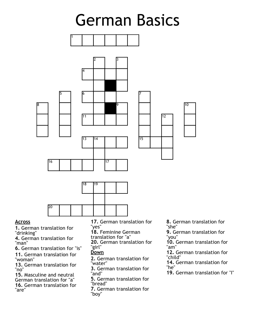 German Basics Crossword