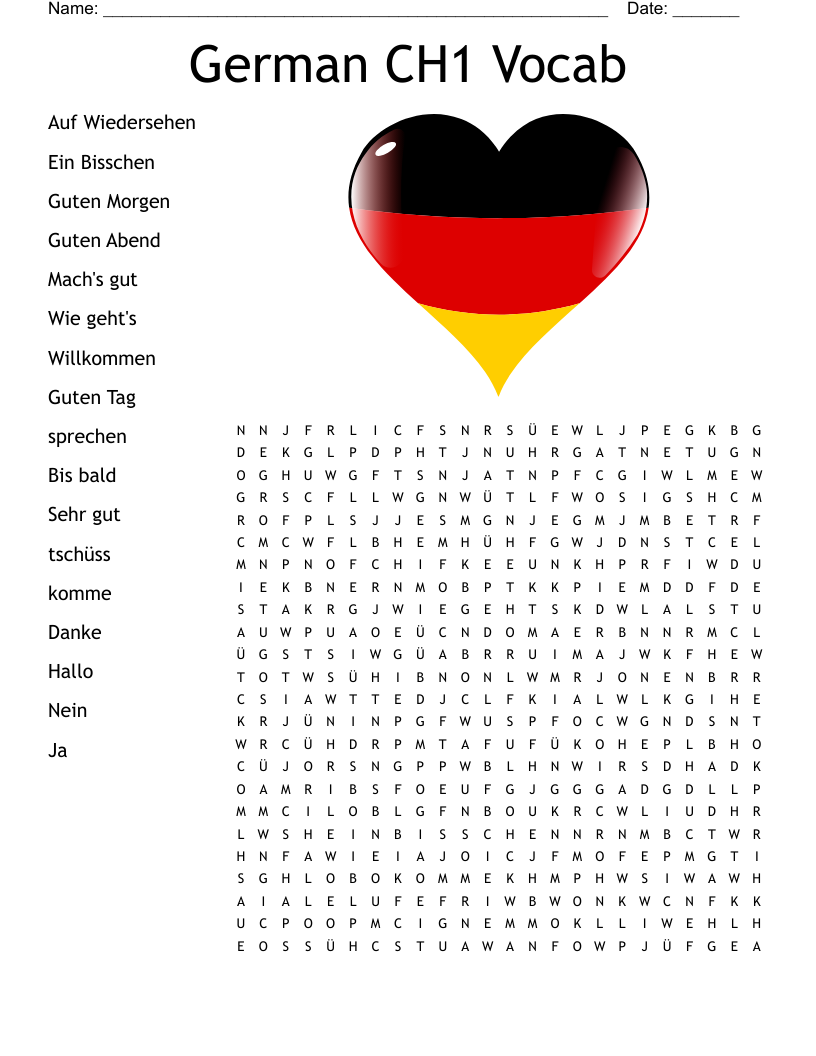 German CH1 Vocab Word Search