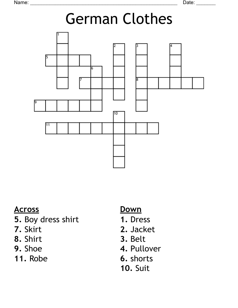 German Clothes  Crossword