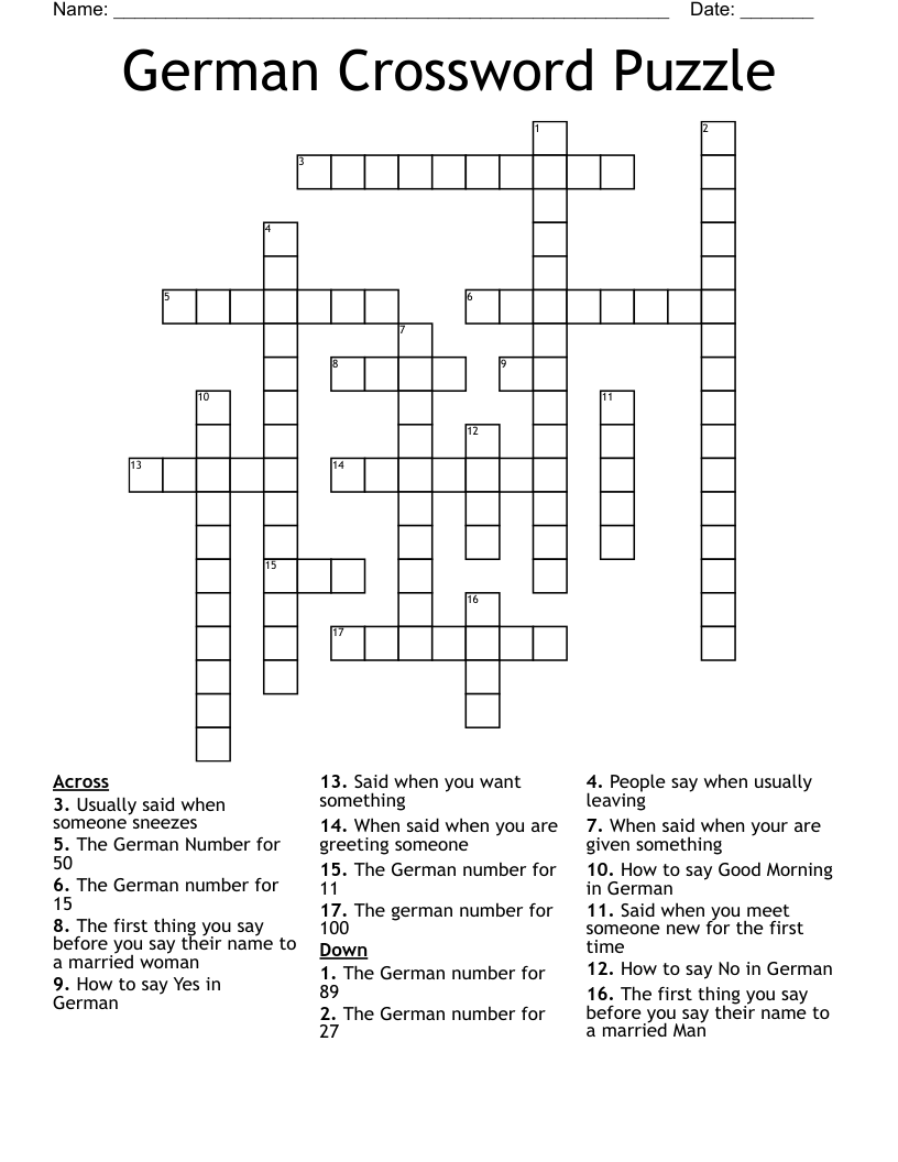 German Crossword Puzzle