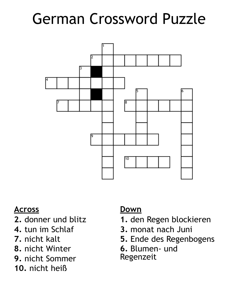 German Crossword Puzzle