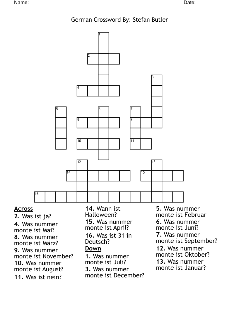 German Crossword                                                     By: Stefan Butler
