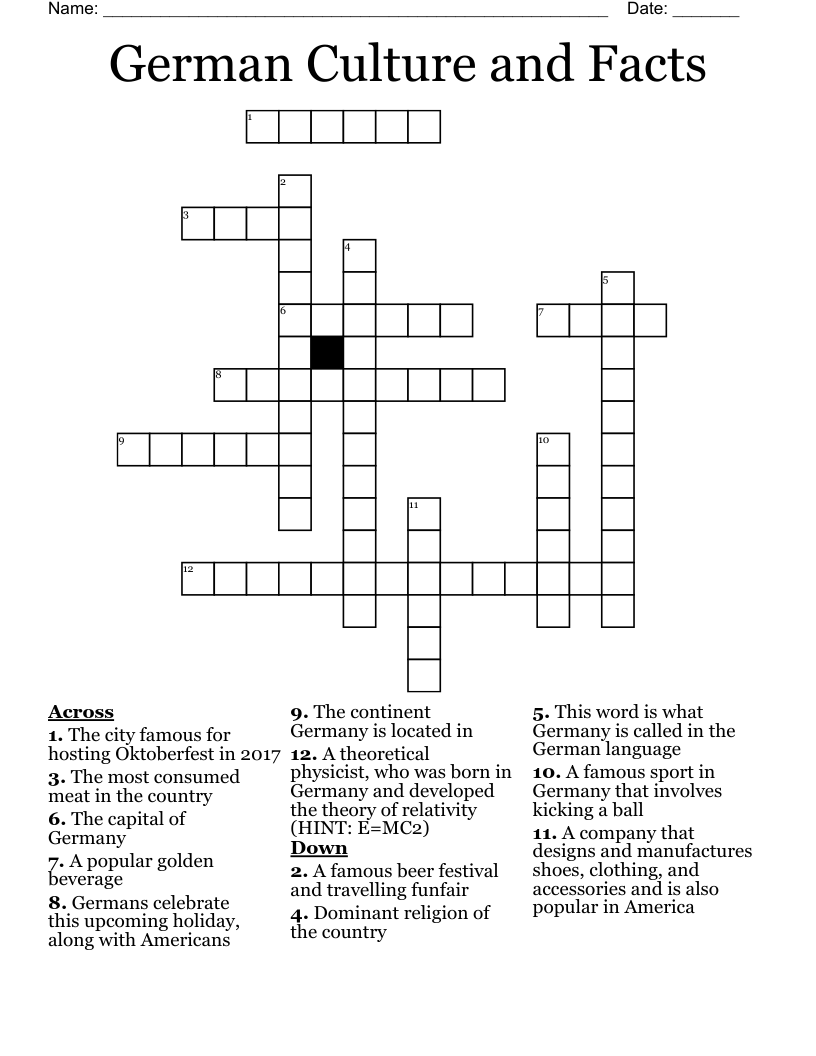 German Culture and Facts Crossword