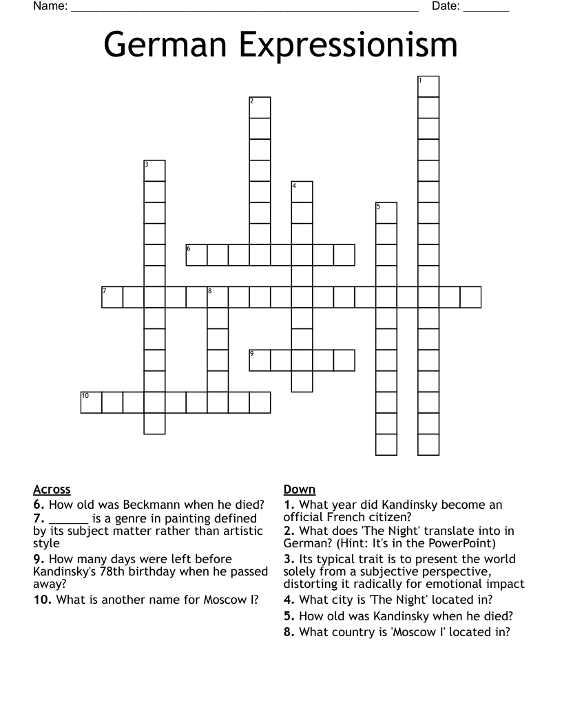 German Expressionism Crossword