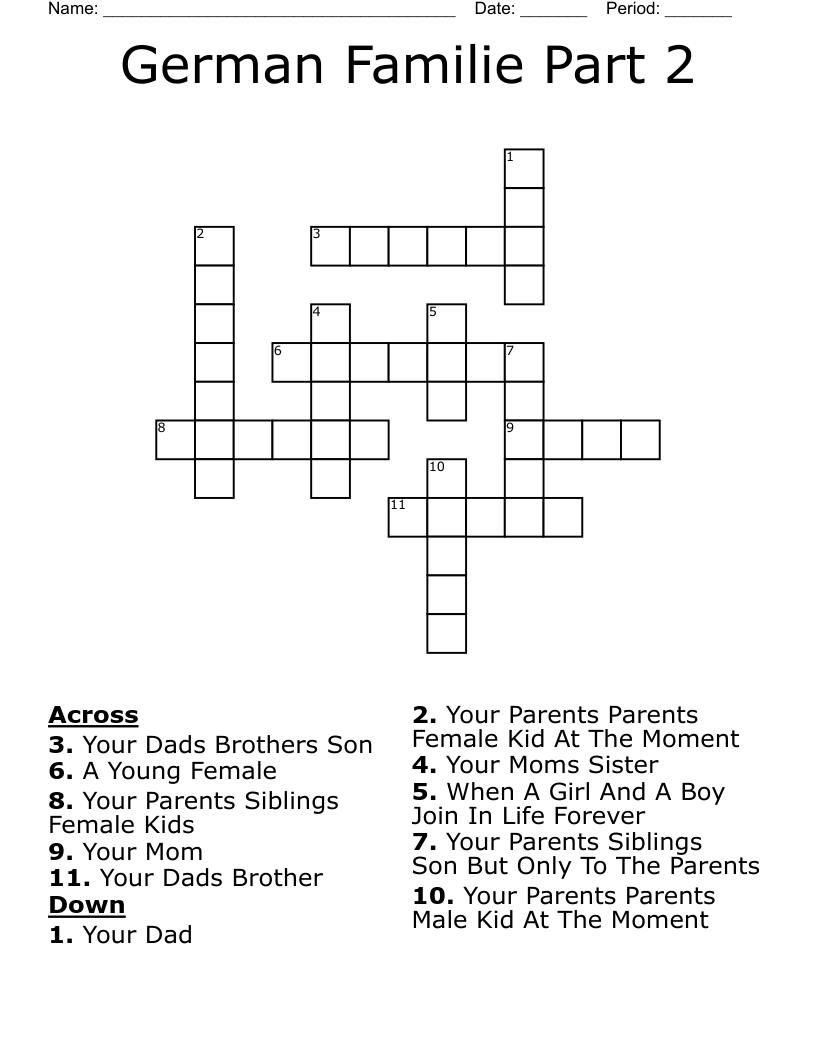German Familie Part 2 Crossword