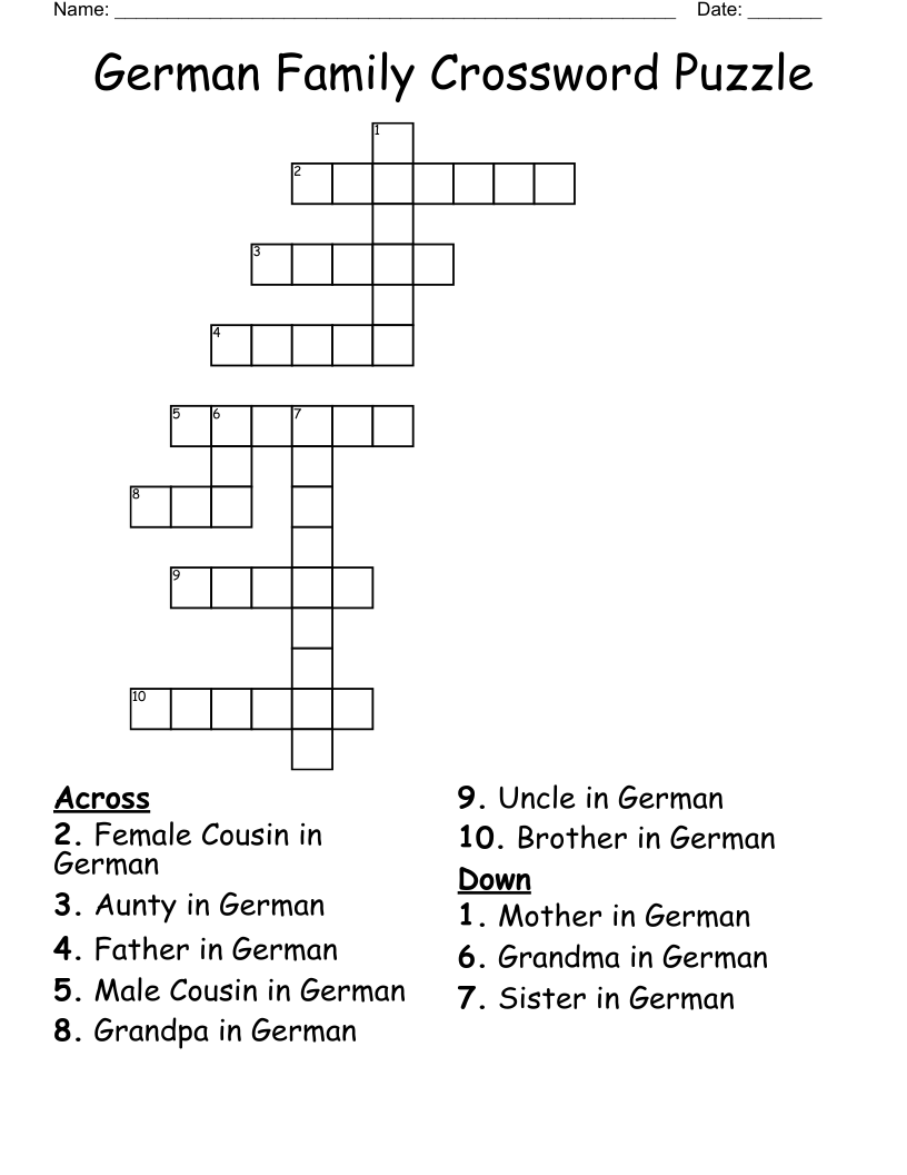 German Family Crossword Puzzle